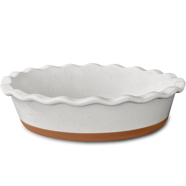 MORA Ceramic Pie Pan for Baking - 9 inch - Deep and Fluted Pie Dish for Old Fashion Apple Pie, Quiche, Pot Pies, Tart, etc - Modern Farmhouse Style Porcelain Ceramic Pie Plate - Vanilla White