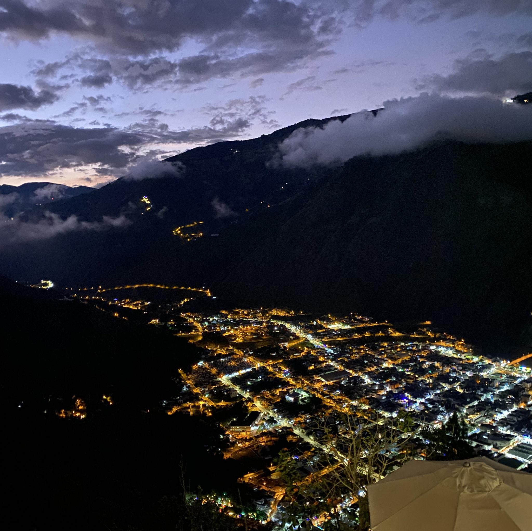 Baños de Agua Santa - the night view from Luna Volcán hotel was unforgettable. The hotel offered warm pools, nice rooms, and a front-row seat to the glowing lights of the valley below.