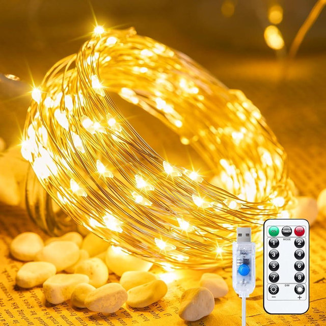 USB Fairy Lights with Remote, 66ft 200 LED USB Powered Twinkle Lights with Time, Waterproof Silver Wire String Lights for Indoor Outdoor Wreath Wall Dorm Bedroom Mason Jar Christmas Tree Decoration