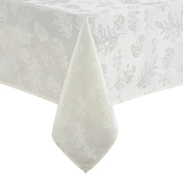Elegant Woven Leaves Jacquard Damask Tablecloth - 60" x 120" - Ivory - Elrene Home Fashions