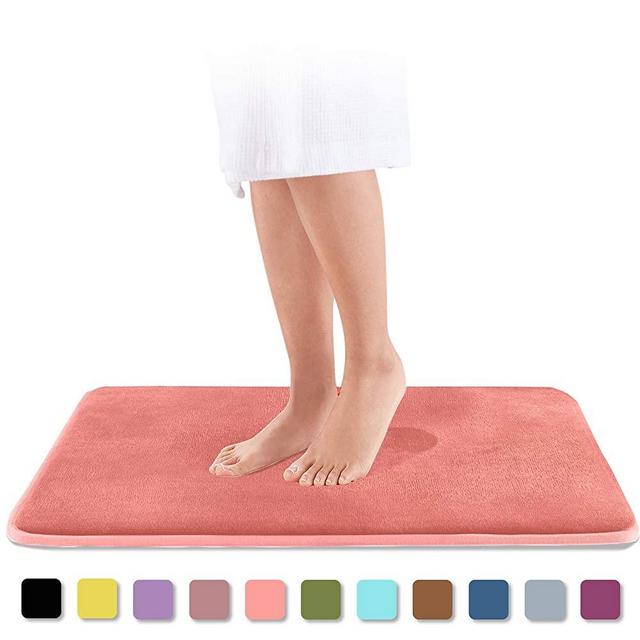 Genteele Memory Foam Bath Mat Non Slip Absorbent Super Cozy Velvet Bathroom Rug Carpet (20 inches X 32 inches, Peach)