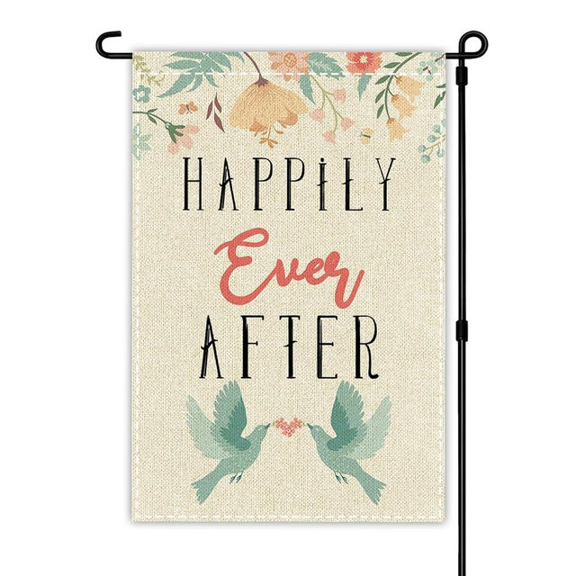 Happily Ever After Wedding Garden Flag, Double Sided Garden Flag for Porch, Yard, Garden, Home, Just Married Engaged Holiday Decor, 12 x 18"
