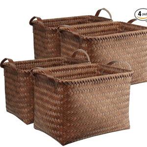 Large Wicker Storage Baskets (Pack of 4, Brown)