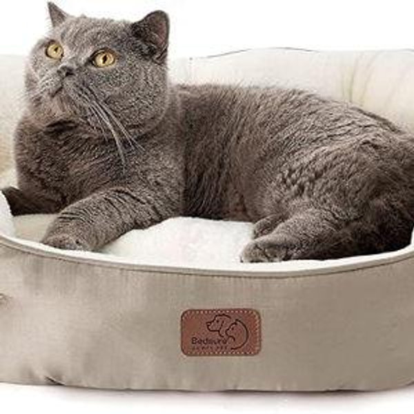 Bedsure Dog Beds for Small Dogs - Round Cat Beds for Indoor Cats, Washable Pet Bed for Puppy and Kitten with Slip-Resistant Bottom, 25 Inches, Taupe