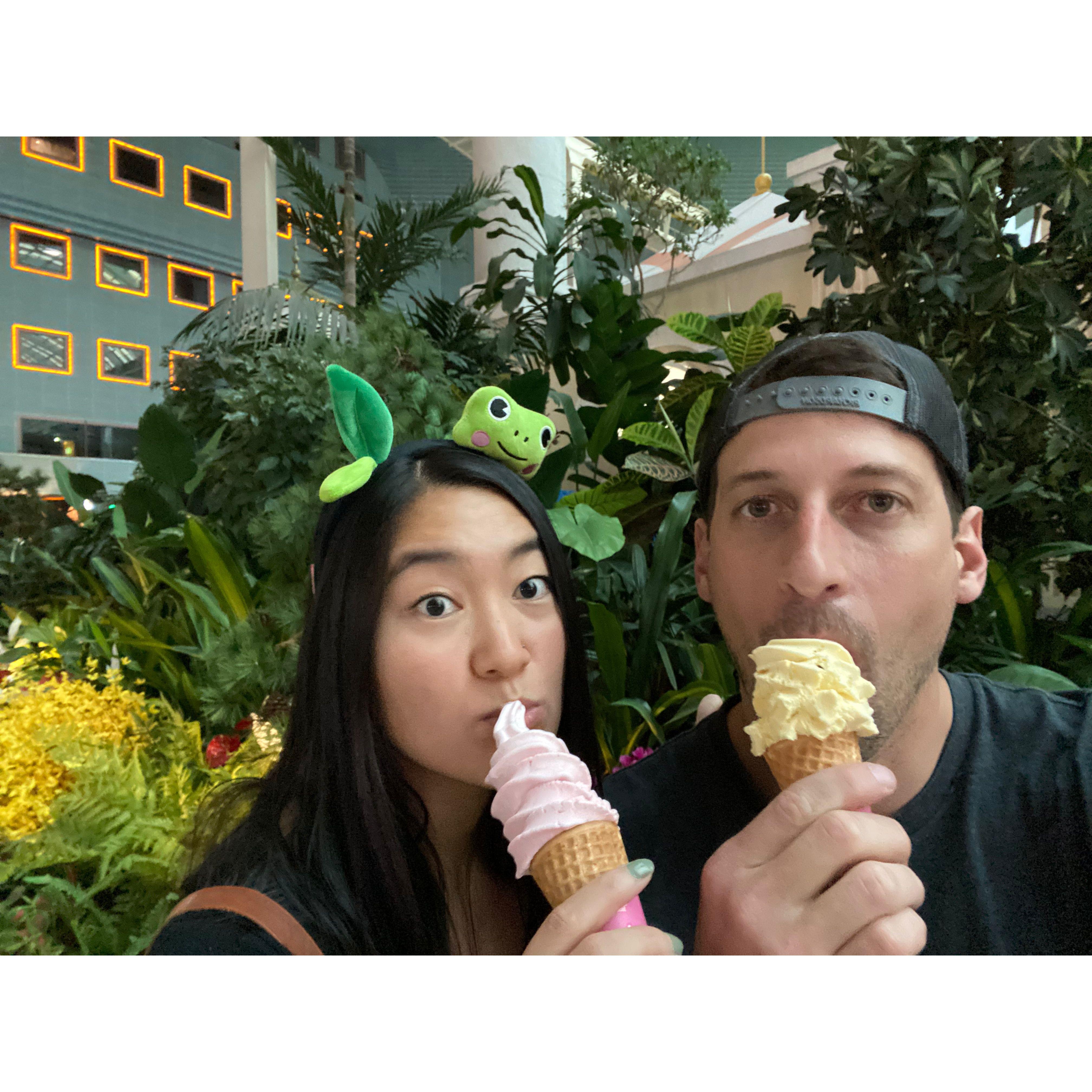 Celebrating our gaming victories at Lotte World. Seoul, Korea.