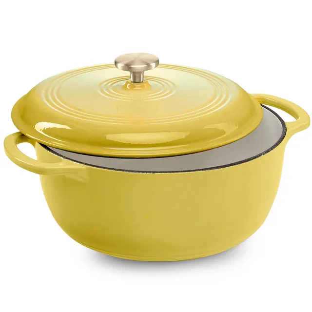 Best Choice Products 7.5 Quart Enamel Cast-Iron Dutch Oven, Heavy-Duty Cookware w/ Dual Handles, Lid - Lemon Meringue