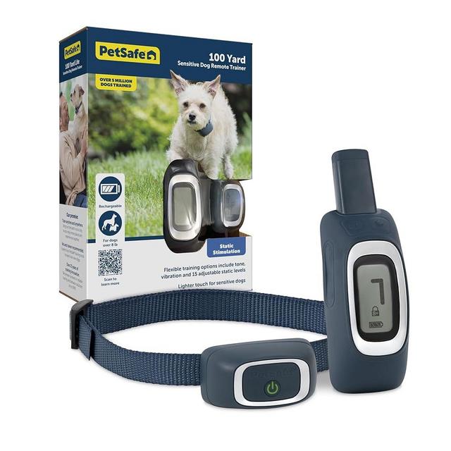 PetSafe 100 Yard Remote Training Collar – Smaller Version for Small or Medium Dogs – Choose from Tone, Vibration/15 Levels of Static Stimulation – Short Range Option for Training Off Leash Dogs, Navy