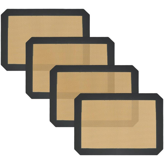 Small Silicone Baking Mats, Set of 4,11-4/5x8-1/4 Inch Quarter Sheet Size, Non Stick, BPA Free, 1/4 Baking Sheet Pan Liner for Cookies, Macaron, Bread, Pastry, Toaster (Grey)