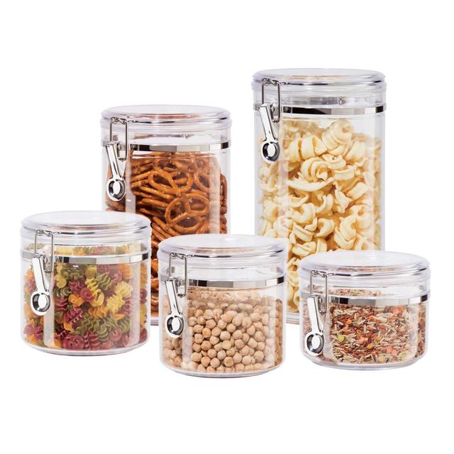 Oggi 9322 5-Piece Acrylic Canister Set with Airtight Clamp Lids-Food Storage Container