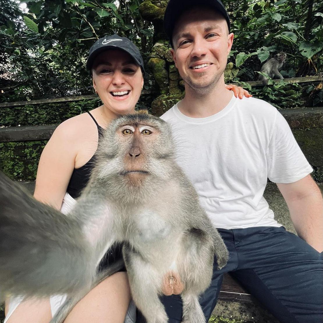 Taking selfie's with monkey's in Bali