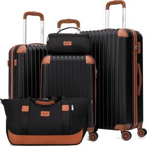 Black Luggage Sets 5 Piece Suitcases with Wheels, Suitcase Set ABS Hard Case Luggage with TSA Lock Spinner Wheels Durable Travel Luggage