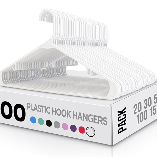 Utopia Home Plastic Hangers 200 Pack - Clothes Hanger with Hooks - Durable & Space Saving Coat Hanger - Heavy Duty Skirt Hangers (White)