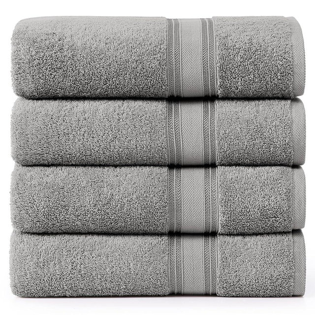 Lane Line Large Bath Towels Set (30" x 60") - Zero Twist 100% Cotton Bathroom Towels, Super Aborbent Luxury Bath Towels, Ultra Soft, Quick Dry Shower Towels, 4 Piece Extra Large Bath Towel Set - Grey