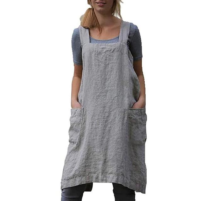 Cotton Linen Apron for women Cross Back Apron Pinafore Dress for Baking Cooking Gardening Work