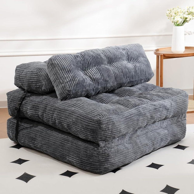 TFK Folding Sofa Bed, Folding Chair Bed with Pillow, Convertible Lazy Sofa Bed with High-Density Support Foam, Fold Out Chair for Small Spaces Living Room Bedroom, Dark Grey