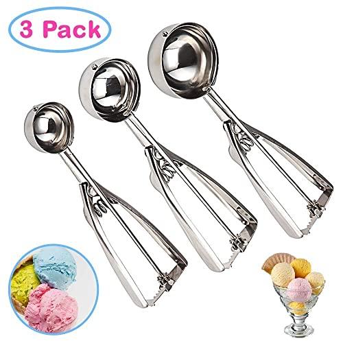 Cookie Scoop Set of 3 - Stainless Steel Ice Cream Scooper with Trigger, Small, Medium and Large Cookie Scoops for Baking, Easy to Clean, Highly Durable, Ergonomic Handle Cookie Dough Scoop