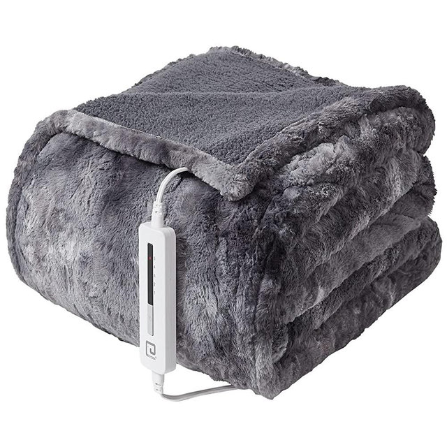 EHEYCIGA Heated Blanket Electric Throw Twin - Heating Blanket with 5 Heating Levels & 10 Hours Auto Off, Soft Cozy Sherpa Washable Electric Throw with Fast Heating, 62 x 84 Inches, Grey