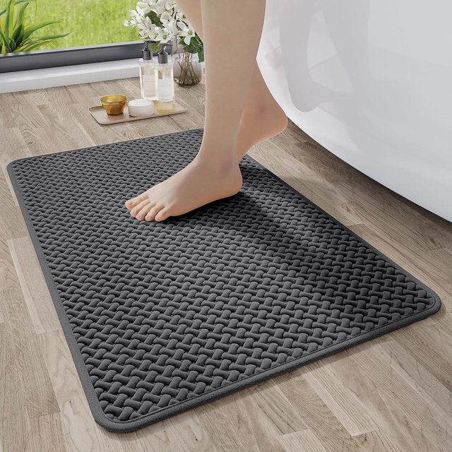 YDKGL Bathroom Rugs Non Slip, Super Absorbent Quick Dry Bath Mats for Bathroom, Foam Weave Texture Thin Bath Rugs Washable with Rubber Backing Fit Under Door Outside Shower,16" x 24“