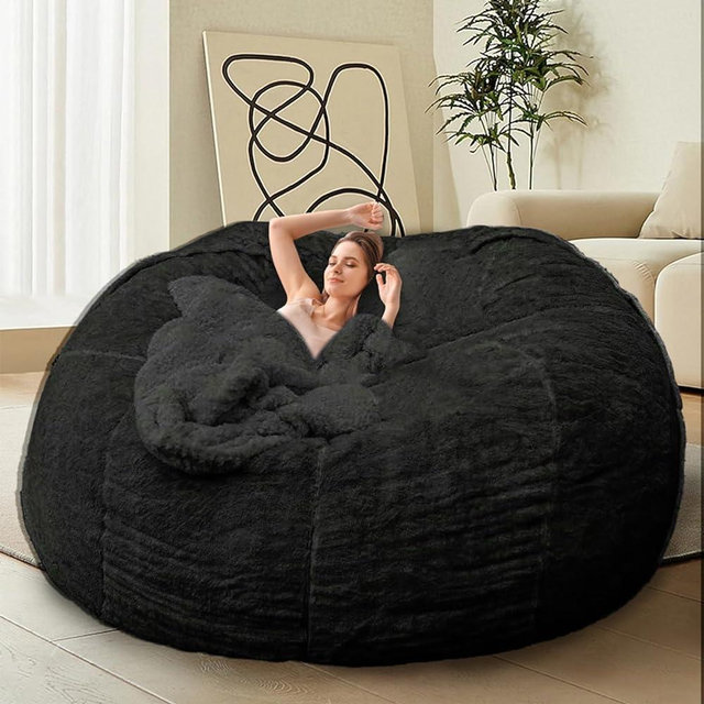HDMLDP Bean Bag Chair for Adults Kids Without Filling Comfy Fluffy Giant Round Beanbag Lazy Sofa Cover for Reading Chair Floor Chair, 6FT, Black