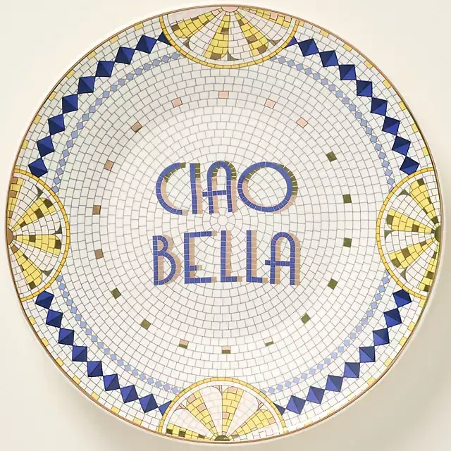 The Bistro Tile Stoneware Dessert Plate: Ciao Edition