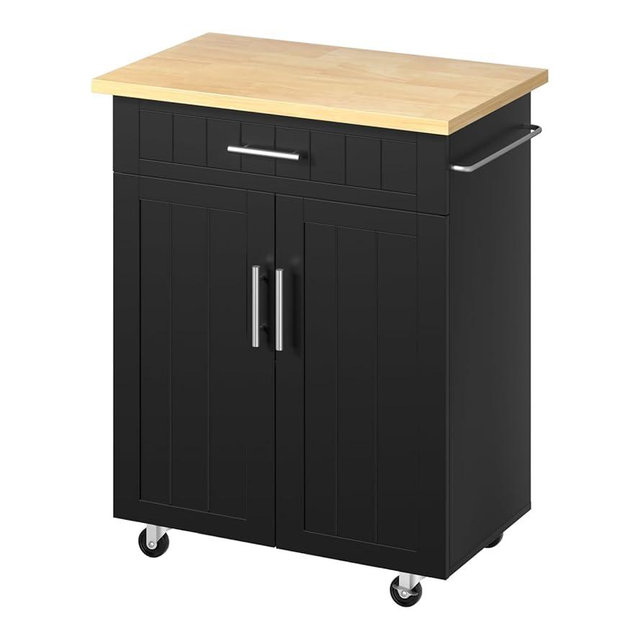 SUNLEI 26" Kitchen Island Cart with Storage, Kitchen Island on Wheels with Storage Cabinet & Drawer Rolling Kitchen Table Cart (Black, 26")
