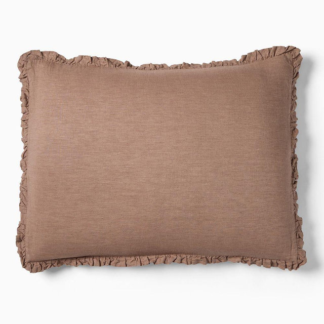 European Flax Linen Ruffle, Standard Sham, Mulberry