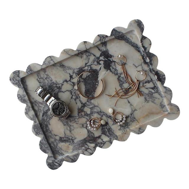 Genuine Calacatta Viola Scalloped Marble Tray 10.8"x8", Rectangle Luxury Vanity Tray for Bathroom Kitchen Counter, Decorative Tray for Dresser Home Decor