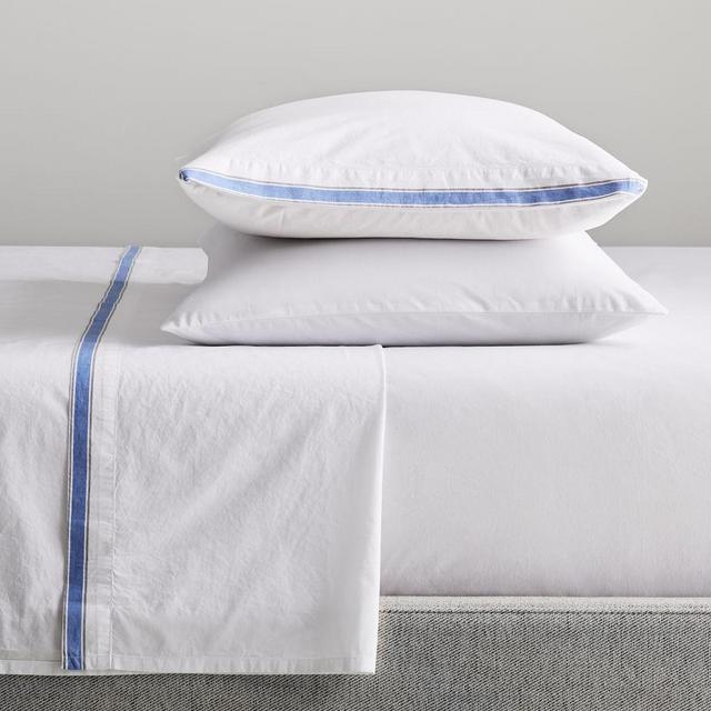 Organic Washed Cotton Contrast Edge Sheet, Queen, White/Deep Sky Blue