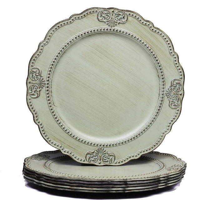 Spsyrine Antique Light Green Charger Plates Set of 6, 13" Plate Chargers for Dinner Plates, Wedding, Banquets, Party