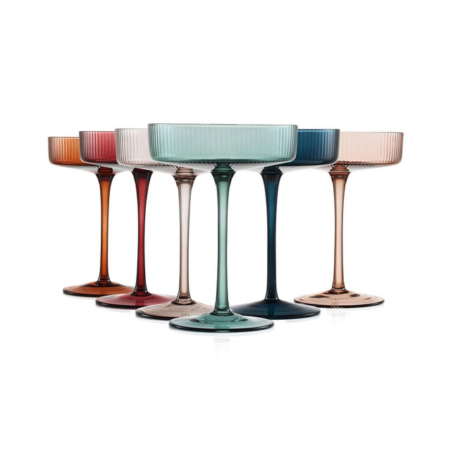 The Wine Savant Colored Classic Art Deco Coupe Glasses Set of 6