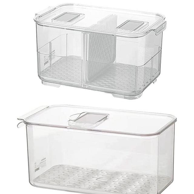 SANNO Fridge Produce Saver Stackable Refrigerator Organizer Keeper with Lids and Removable Drain Tray for Veggie, Berry, Fruits and Vegetables,Pack of 2