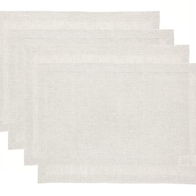 Pure Linen Placemats Athena – Light Natural, 14 x 19 Inch Set of 4, 100% Pure Linen Machine Washable Placemats by Solino Home