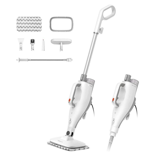 Eureka Multifunctional Steam Mop for Hard Floors and Rugs, Lightweight, Convenient Detachable Handheld Unit, Laminate/Hardwood/Tiles/Carpet/Kitchen, NEM100, White