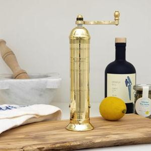 Alexander Home Original Greek Pepper Mill, 9-Inch Brass – European Manual Pepper Grinder, Refillable, with Polishing Cloth