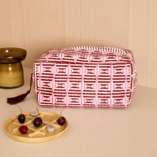Striped Circle 3-Piece Blockprint Makeup Bag Set