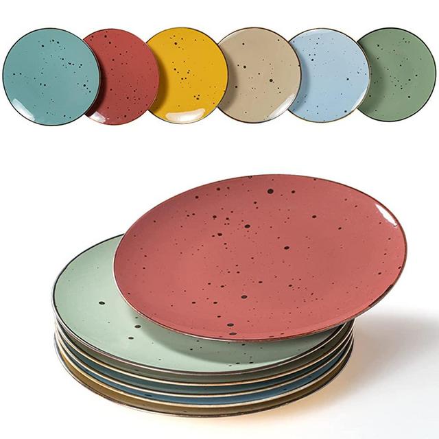 Esfour Porcelain Round Dessert Salad Plates - 8.7 Inch - Set of 6 (Vivid Assorted Colors, 8.7 inch Salad Plate)