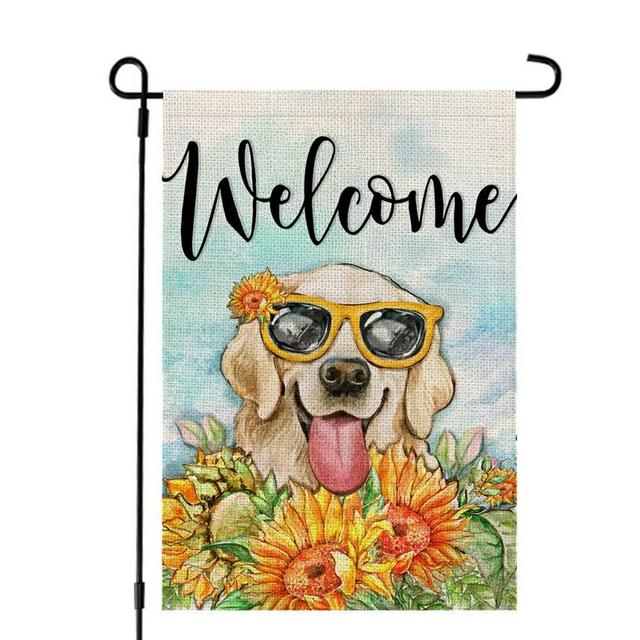 Summer Dog Sunflower Garden Flag 12x18 Inch Double Sided Welcome Outside Decoration Yard Small Golden Retriever Outdoor Party Farmhouse Decor