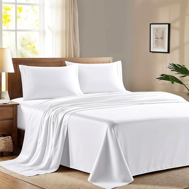 Ashton Sheets 100% Egyptian Cotton California King Bed Sheet Set - Premium 600 Thread Count Egyptian Cotton Sheets Set for Cal King Bed (4 Pc, White), Soft, Cooling 16" Deep Pocket Sateen Bedsheet