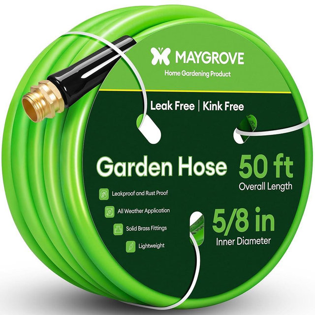 Maygrove 50 ft Garden Hose, 5/8 in ID, Heavy-Duty, Leakproof, Kink-Resistant Water Hose with Swivel Brass Fittings, 600 PSI Burst Rating, Ideal for Car Wash & Lawn Watering