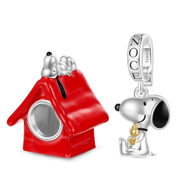 GNOCE Peanuts Snoopy Dog House Charm, S925 Sterling Silver Dangle Charms for Women Wife, Valentine‘s Day, Mother’s Day Jewelry