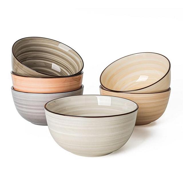 Sweese Cereal Bowl - 20 Oz Soup Bowls Set of 6 for Cereal, Snack, Rice, Salad, Side Dishes, Porcelain Bowls for Kitchen Decor, LEAD & CADMIUM FREE, Multicolor, Neutral