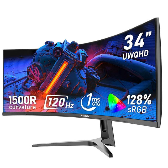 Gawfolk 34 Inch Ultrawide Curved 120Hz Gaming Computer Monitor 1500R PC screen 21:9 UWQHD (3440x1440) ,G-Sync,128%sRGB,178° Viewing Angle,HDMI、Display Port,Compatible with wall mounting 75×75MM- Black