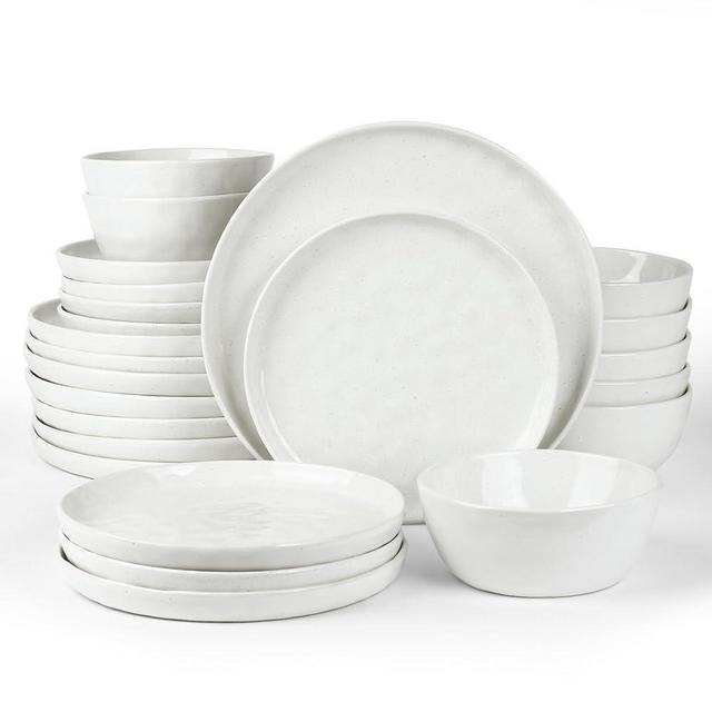 Famiware Mars Plates and Bowls Sets, 24 Pieces Dinnerware Sets, Dishes Set for 8, White