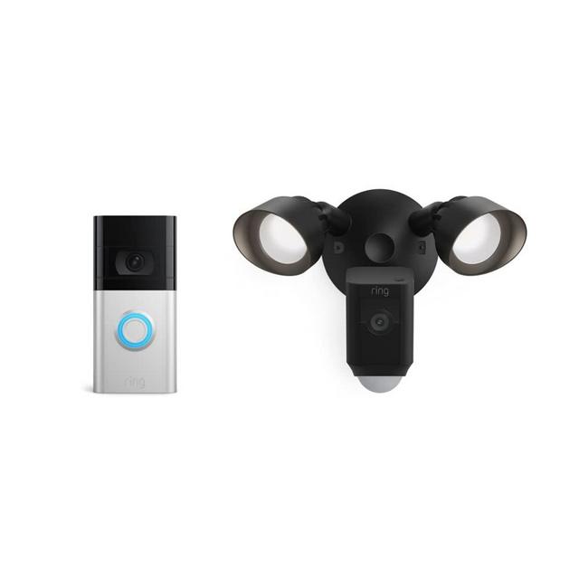 All-new Ring Video Doorbell 4 (2021 release) with All-new Ring Floodlight Cam Wired Plus, Black (2021 release)