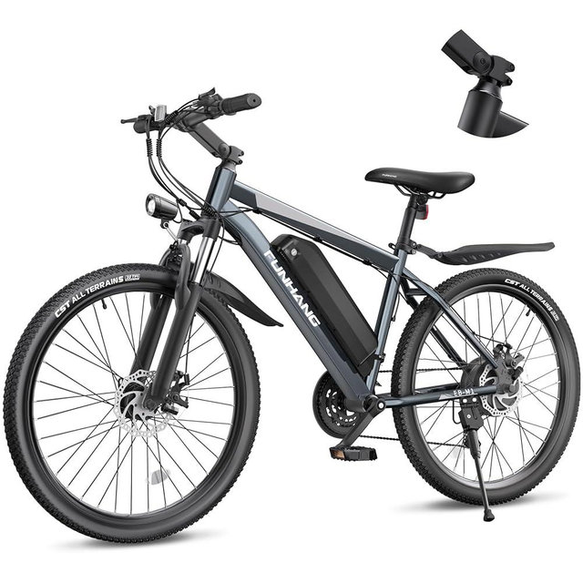 Funhang Electric Bike for Adults, 26'' 1000W Peak Ebike, Up to 50 Miles 21.7MPH Electric Mountain Bike with 48V 374.4WH Removable Battery, Adjustable Stem, Fenders, Lockable Suspension Fork, 21-Speed