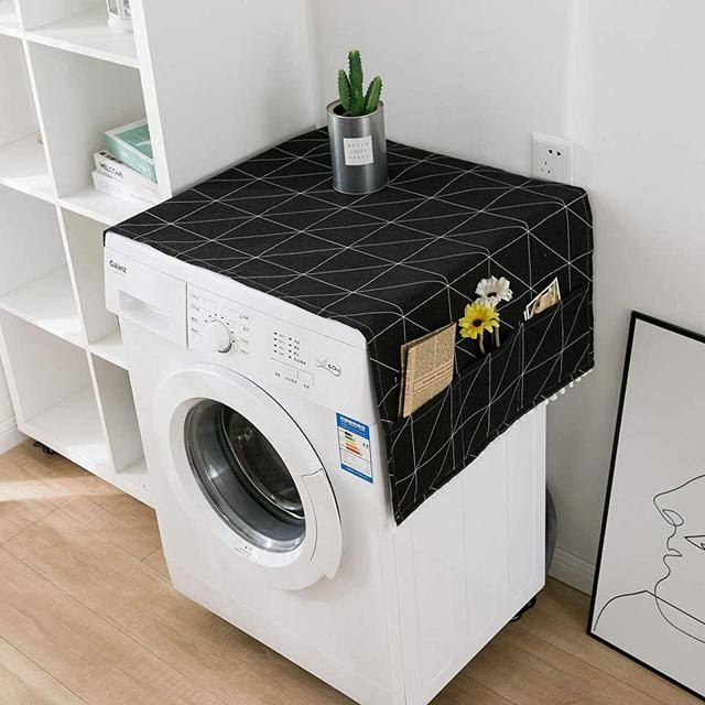 Dustproof Washer and Dryer Covers for The Top Fridge Dust Cover,Anti-slip Washer and Dryer Top Covers for Home and Kitchen-Black Plaid