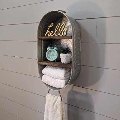 Galvanized Wash Tub With Shelves, Wall Hanging Shelf, Farmhouse Shelf, Rustic Bathroom Shelf, Mudroom or Laundry Shelf
