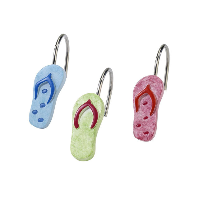Avanti Beach Mode Flip-Flop Motif Printed 12-Pc. Shower Curtain Hooks