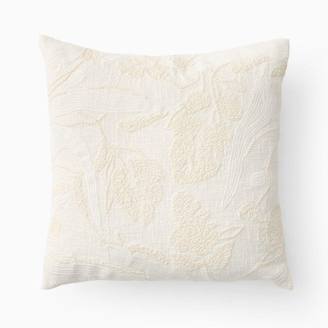 Chunky Embroidery Floral Pillow Cover, 20x20, Birch