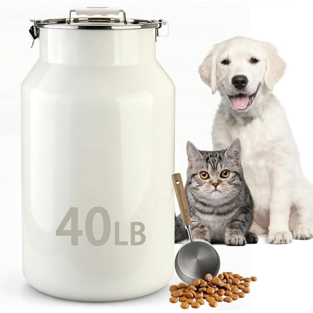 Aloxina Dog-Cat Food Storage Container 40 lb/38 Qt, Large Stainless Steel Pet Food Bin with Airtight Lid & Scoop Included, Durable 304 Metal Storage for Dogs & Cats